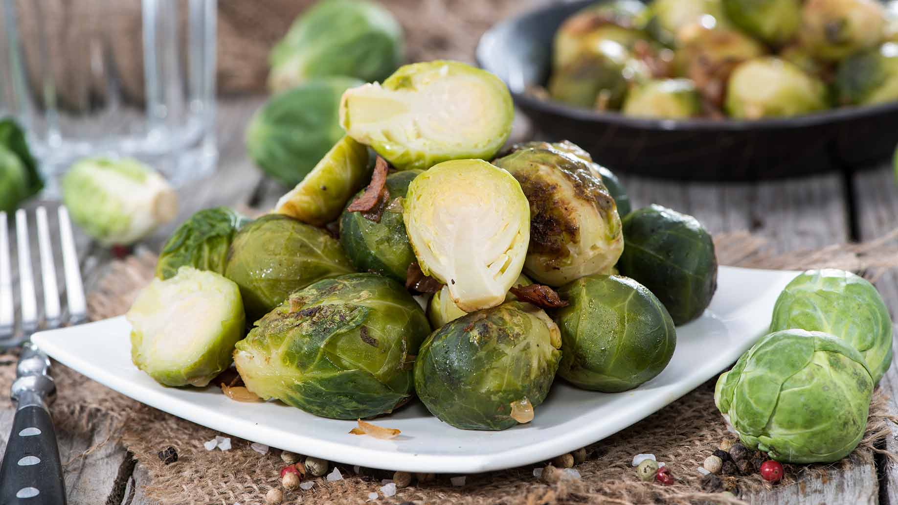 roasted brussels sprouts salt pepper ham healthy snack ideas