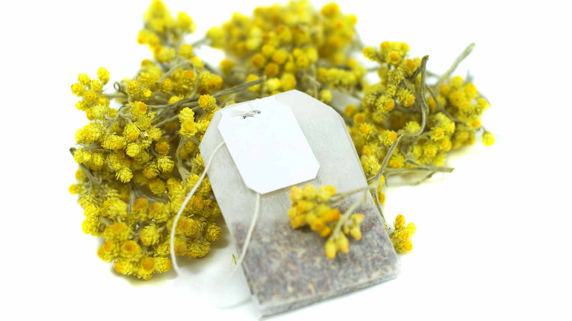 chamomile tea with flowers and teabag